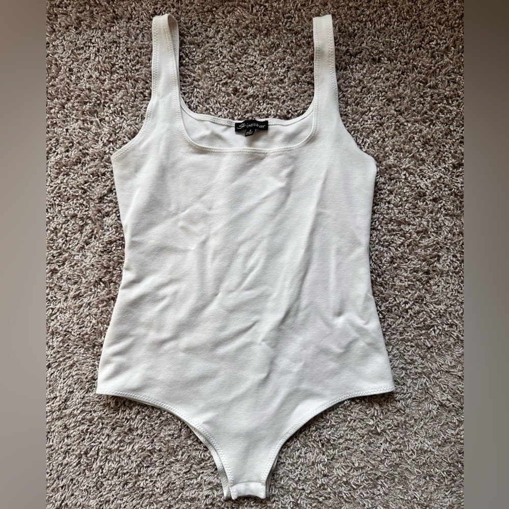 White Square Neck Bodysuit